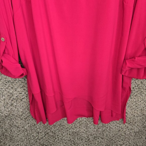 Susan Graver Top Womens Plus 22WP Pink Tunic Split Neck Semi Sheer Blouse Ladies - Picture 5 of 7